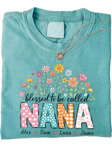 Personalized Grandma Shirt Floral Blessed to Be Called Grandma T-Shirt Custom Kids Names Shirts Gigi Mama Gifts Mother's Day