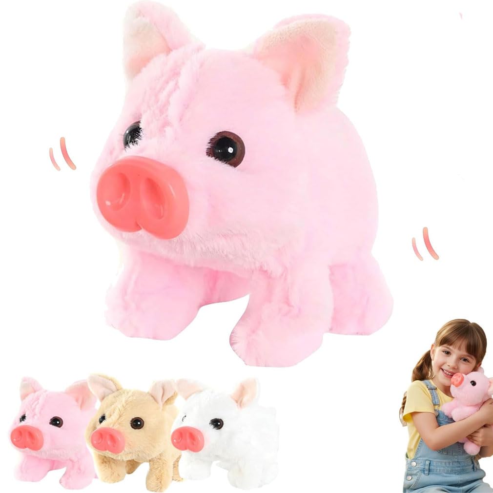 Electric Pig Plush Realistic Toy, Lifelike Animated Walking Pig Plush Toy with Sound and Motion, Pigs Oink Twitch Nose Wag Tail Animated, Cute Funny Plush Stuffed Pigs Electronic Pet for Kids (Pink)