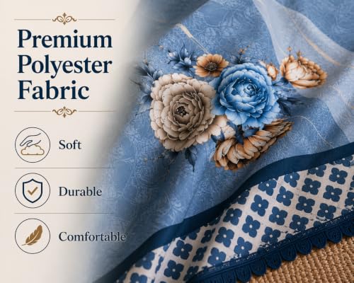 Image of Floral Dining Table Cover for 4 Seater | 58 x 38 Inch Rectangle Polyester Table Cloth | Washable Fabric Table Cover for Dining Table | Dust & Scratch Protection | Sky Blue
