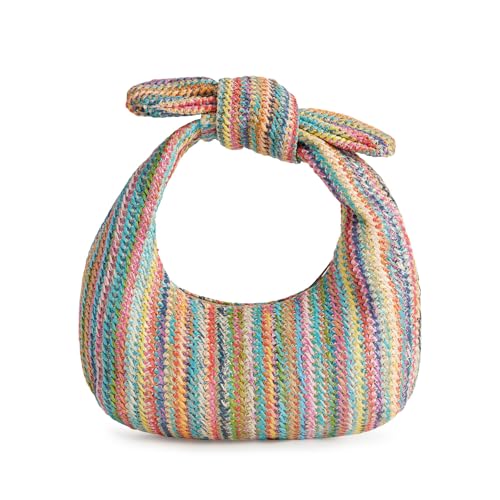 Image of Huralona Women Straw Woven Clutch Purse Pleated Handbag for Summer Beach Vacation Straw Shoulder Crossbody Bag
