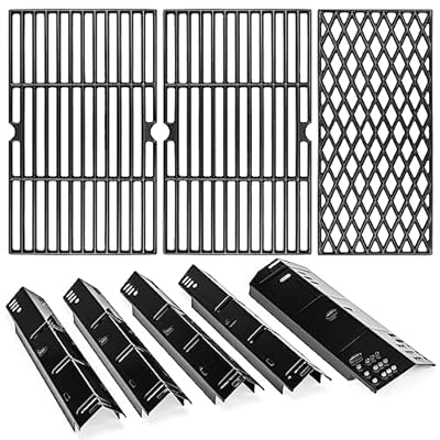 Uniflasy Grill Replacement Parts for Dyna-Glo DGH474CRP,DGH485CRP,Grill Part Kit for Dyna-Glo 3/4/5 Burner Grill,5-Pack Porcelain Steel Grill Heat Plates, 3-Pack Cast Iron Cooking Grates