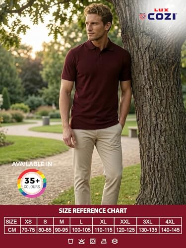 Image of Lux Cozi Men's Cotton Solid Polo Tshirt | Collar Tshirts | Half Sleeves | Stylish & Premium All Day Wear | Pack of 1