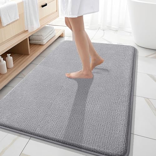 Image of OLANLY Thick Memory Foam Large Bathroom Rugs 59x35, Extra Soft Absorbent Bath Rugs, Quick Dry Bath Mats, Non-Slip, Machine Washable Carpet for Bathroom, Tub and Shower, Home Decor Accessories, Grey