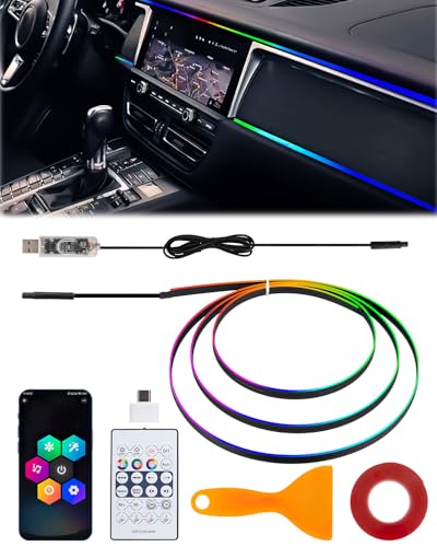 Acrylic Car LED Interior Lights with 16 Million Colors, 110cm Interior RGB Ambient Lights, USB Strip Light with APP Remote Controller Music Sync, Atmosphere Lights Kit Cars Decorations for Men Women