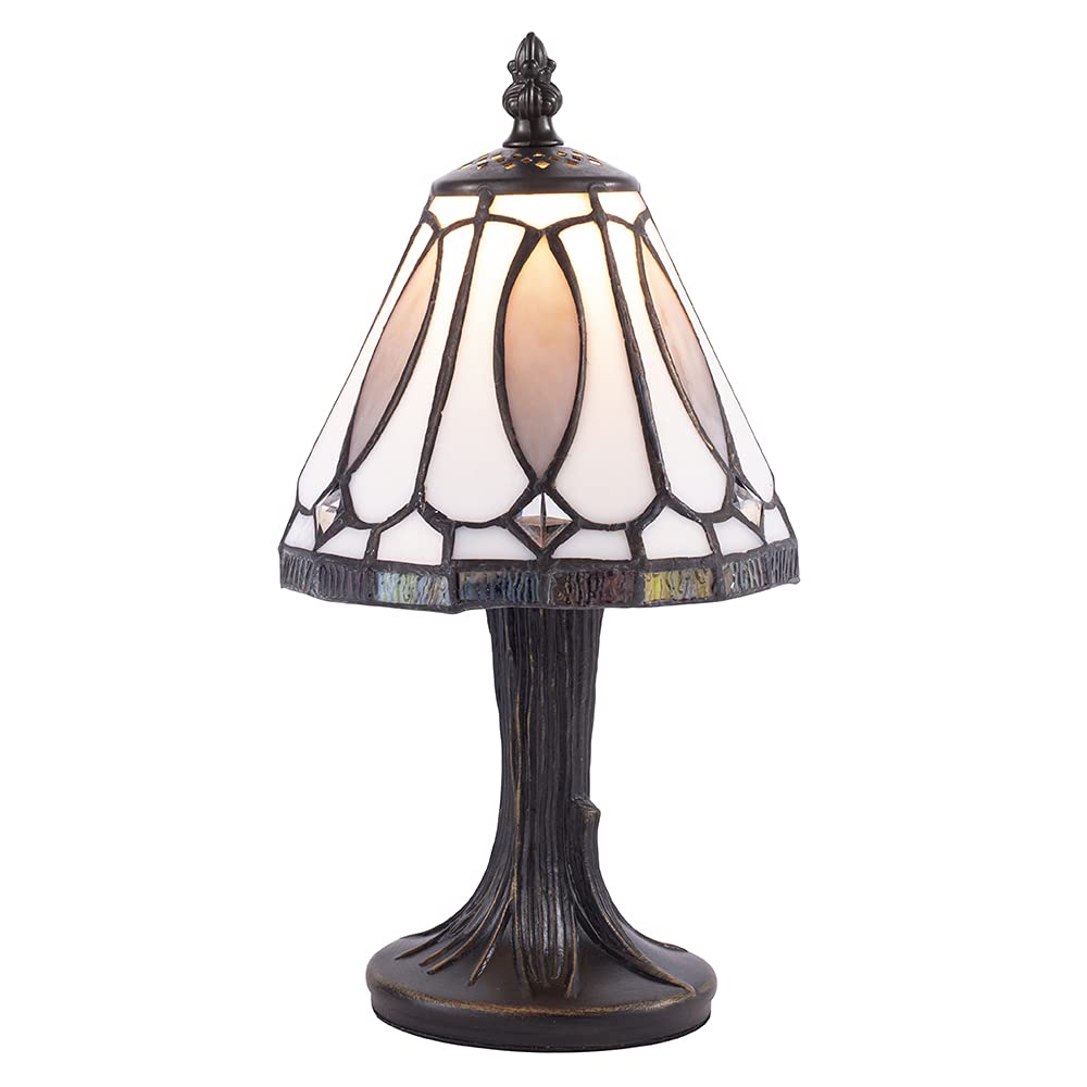 Litecraft Multi Coloured Tiffany By Tiff Table Lamp Tree Effect Base With Art Deco Glass Shade - Brass
