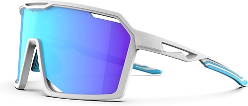 Miniatura 6 de HAAYOT Gafas de sol deportivas para hombres y mujeres, ciclismo, béisbol, pesca, correr, ciclismo, protección UV, blanco, azul celeste