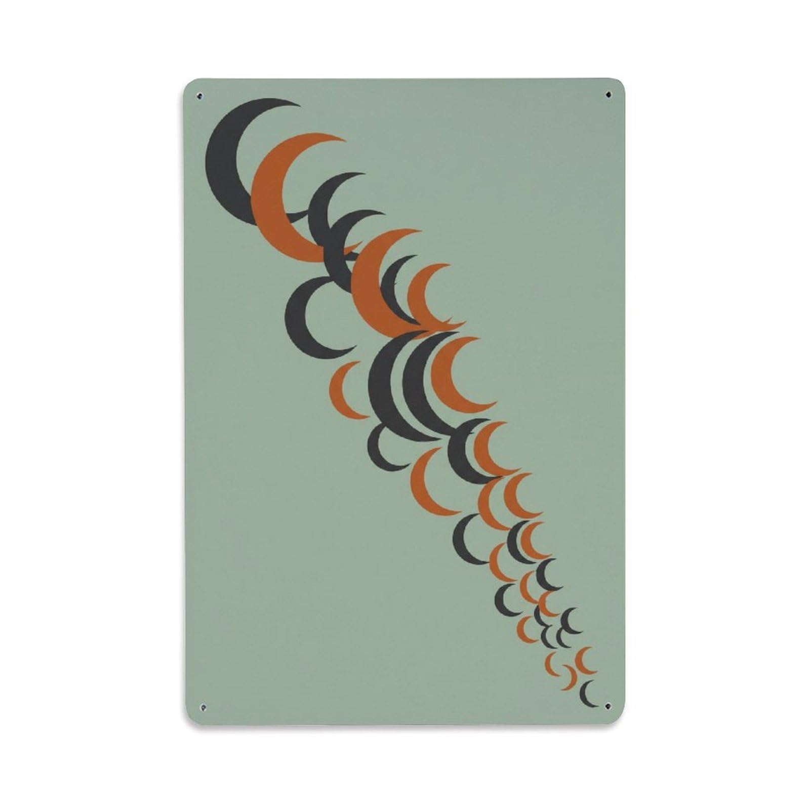 Bohemian Abstract Green Crescent Cascade Metal Tin Sign Plaque Wall Decor for Cafe, Club Bar, Office, Home Garden Metal Poster 8x12Inch