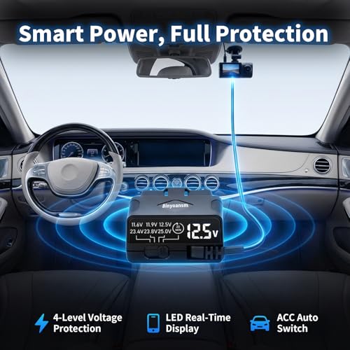 Image of OBD Dash Cam Power Cable USB C with Acc Detection, Plug and Play Hardwire Kit for Dash Camera with 4-Level Low Voltage Protection, LED Voltmeter, 12V-24V to 5V for Parking Mode, 11.5ft