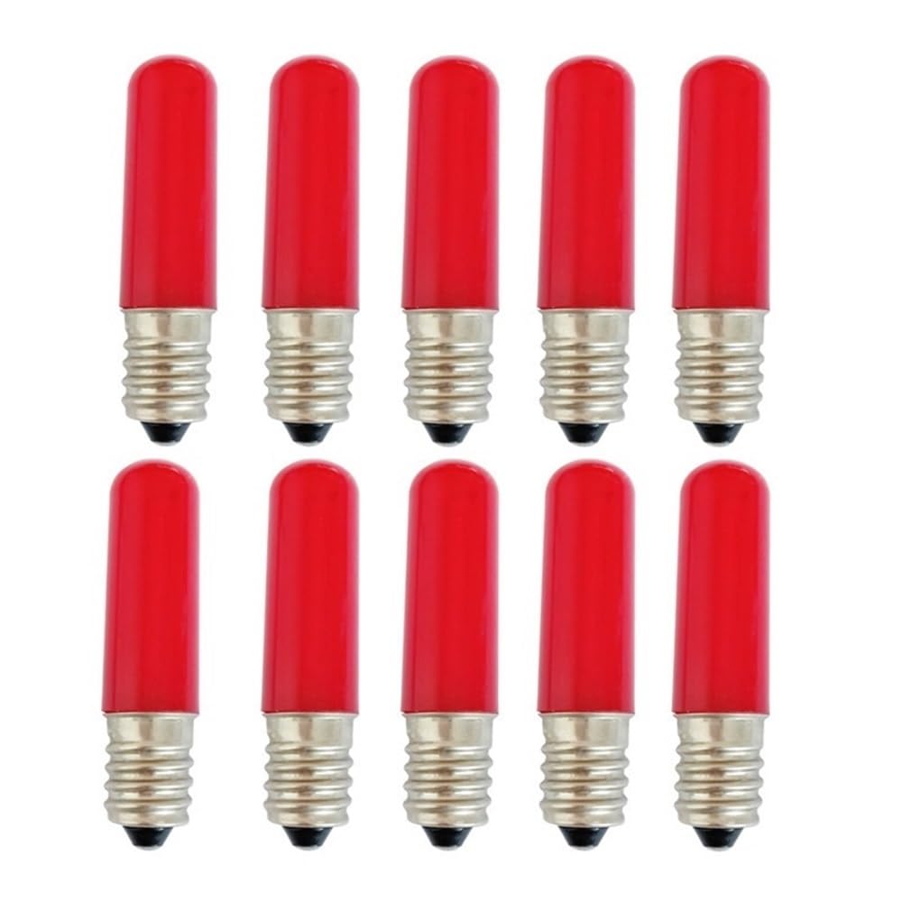 1fortunate Ampoules, Ampoule de couleur T15L E14 1.5W, 50 pièces/lot, rouge, jaune, bleu, vert, blanc chaud, lumière de décoration(Rouge,0.7W E14 220V)