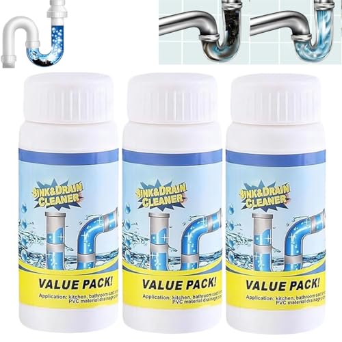3PCS Powerful Sink & Drain Cleaner Effectively Dissolve Clogs on Sinks Powerful Pipe Dredging Agent Pipe Dredge De/odorant Blockage Cleaner & Clog Remover for Kitchen Sinks Drain Clog Remover