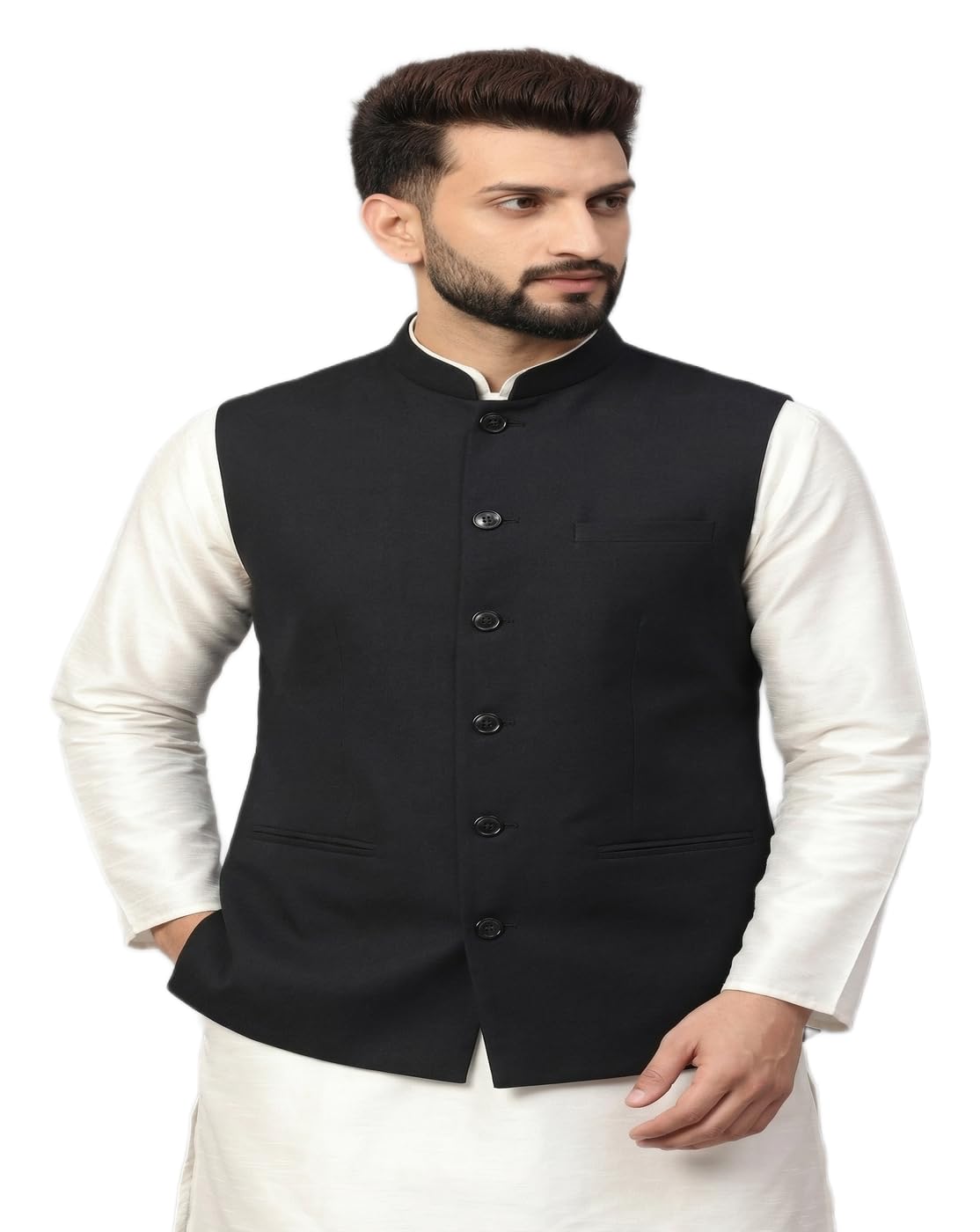 maykr Designer Men Black Nehru Jacket Waistcoat,Modi Koti For Mens-picture-21
