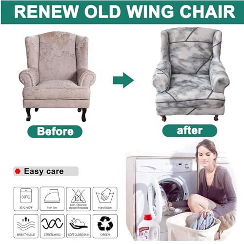 Funda de sillón wing elástica con estampado moderno y tejido suave de 2 piezas 8