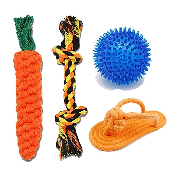 Smart Pups Durable Puppies & Small Dogs Rope Toys = Spike Teether Ball Toy/Rope Ball Toy/Correct Rope Toy/Squeaky Rubber Ball Toy Set Ideal for Teething Dogs (Pack of 4, Color May Vary) (B0BYD8YSFK) Amazon Price History, Amazon Price Tracker