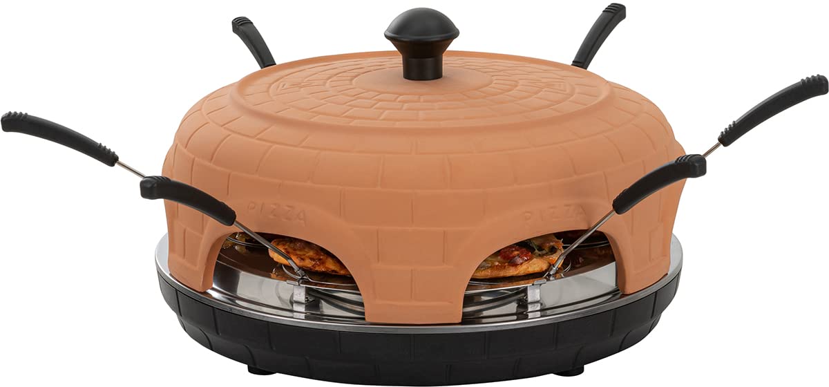 Heidenfeld Pizzaofen Pizzachef für 6 Personen | 1100 Watt bis 300°C - Backofen - Pizzaofen elektrisch - Pizza Ofen - Pizza Maker - Pizzamaker - Elektro Pizzaofen Raclette - Elektrischer Pizza-Ofen