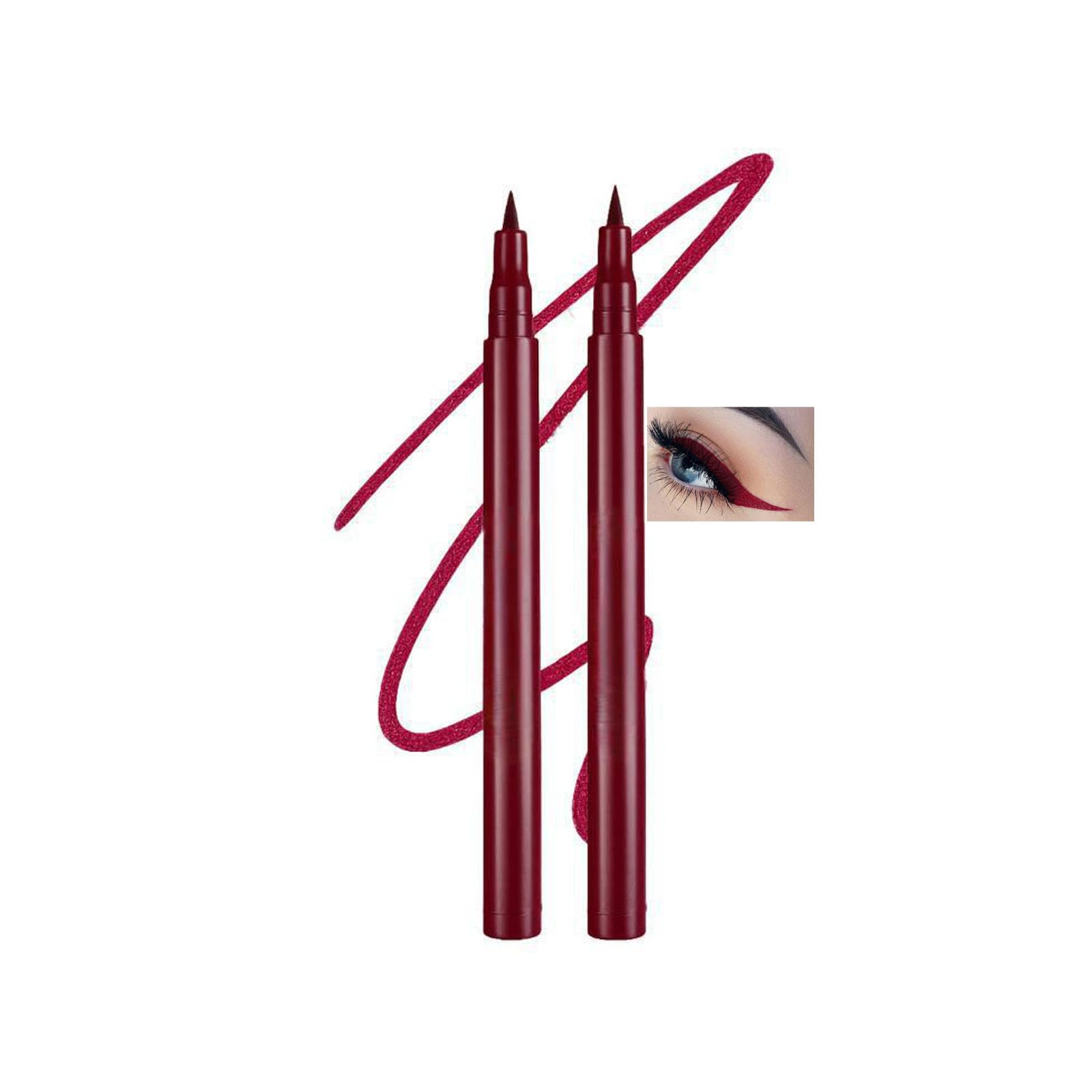 2-Pack Waterproof Liquid Eyeliner Pencil in Red, Ultra Fine Tip for Precise Lines