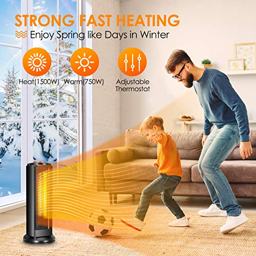 Space Heater for Office - Electric Ceramic Portable Oscillating Space Tower Heater Fan w/ Thermostat, Fast Heating Overheat & Tip-over Protection Ideal for Personal Home Bedroom Bathroom Indoor Use