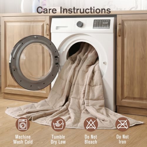 Image of Cooling Weighted Blanket for Adults, 15lbs 48 x 72 for Summer | Cozy and Breathable Waffle; Soft; Machine Washable; Filled with Glass Beads; Heavy Throw for Hot Sleepers in Bed; Taupe