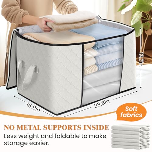 Image of Fab totes 24 Gallons Clothes Storage, Foldable Thick Fabric Blanket Storage Bags, Containers for Organizing Bedroom, Closet, Clothing, Comforter, Organization with Handle (10 Pack,Ivory)