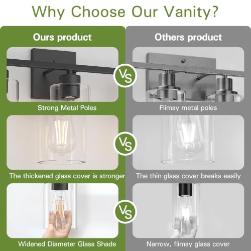 Image of 4 Light Bathroom Vanity Light - Matte Black Bathroom Light Fixtures UL Certification, Round Light Fixture Over Mirror, Farmhouse Light Fixtures for Bathroom & Bedroom