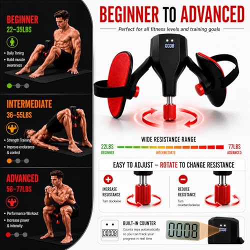 Image of Thigh Trainer, 22-77lbs Adjustable Inner Thigh Exerciser for Pelvic Floor Strengthening, Kegel Exercise Equipment for Women and Men, Leg Shaping, Yoga and Home Workout