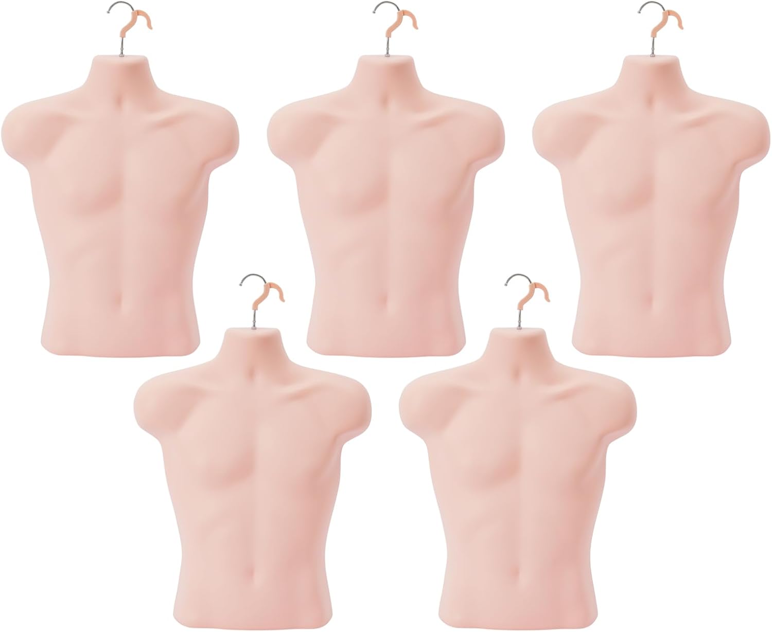 5 Pack Male Mannequin Torso, Male Molded Shirt Form with Hooks Hollow Back Lightweight Stackable Mannequin Half Body for Retail