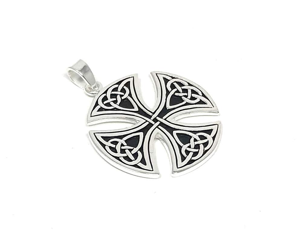 Srebrny duży okrągły irlandzki krzyż celtycki triquetra wisiorek srebro 925 z pudełkiem prezentowym