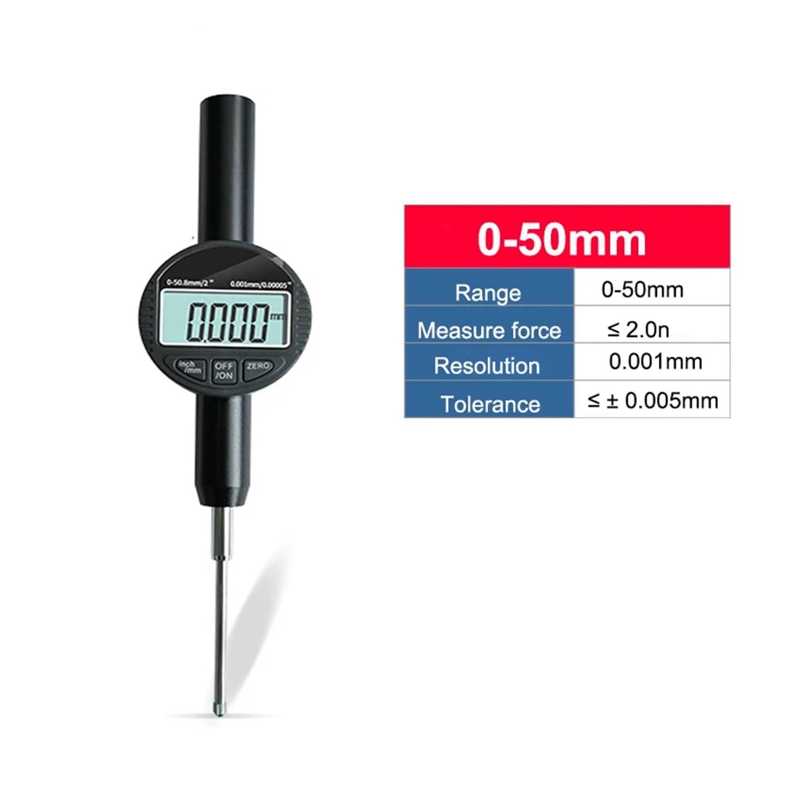 Messuhr-Prüfmessgerät, Digitale Messuhr, 0–50 mm, 0–100, Bereich 0,01,001 Auflösung(0-50x0.001mm)