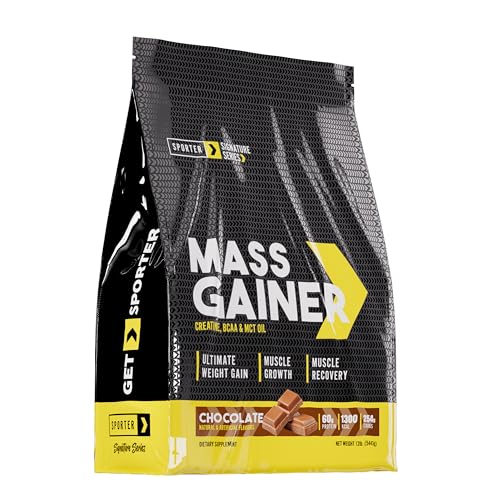 Sporter Mass Gainer High-Calorie Muscle Builder with Creatine BCAA & MCT Oil - Formula for Weight Gain & Recovery Support (12lb Chocolate)