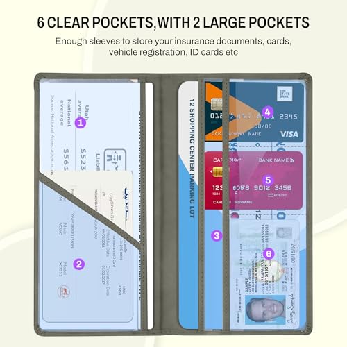 Image of Storite Pu Leather Unique Car Registration and Insurance Card Holder, Vehicle License Document Glove Box Compartment Organizer, Interior Car Accessories for Men & Women - (Grey- 12.5 x 1 x 24 cm)