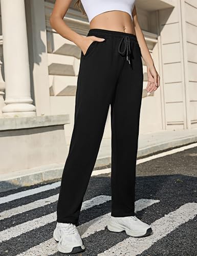 Aseniza Jogginghose Damen Sporthose Lang Baumwolle Sporthose High Waist Trainingshose Freizeithosen Sweathose Sweatpants für Sport Yoga Schwarz, M