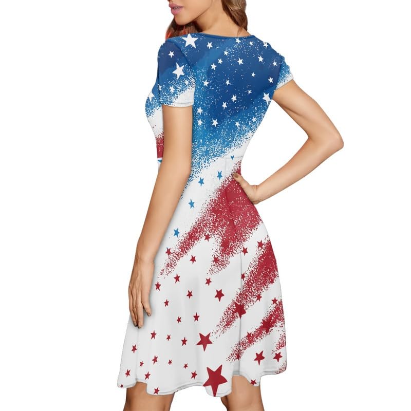 Image of Irisjudy T Shirt Dress for Women Short Sleeve Girls Short Sleeve Dress Plus Size, O Neck Knee Length Midi Dress for Ladies