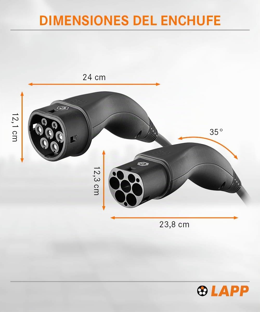 Lapp Mobility EV Cable de Carga Tipo 2, 22 kW/Liso / 32 A/Trifásico/Cable de Carga para Coches eléctricos/Modo 3 / 7m
