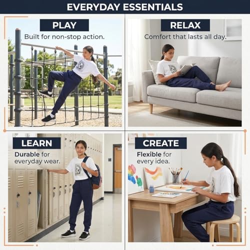 Image of EVERYDAY KIDS Girls' Cotton Fleece Sweatpants; Girls' Activewear Jogger Pants - Soft and Breathable Cotton /Poly Blend