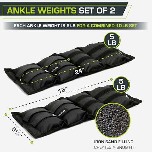 Image of ProsourceFit Ankle /Wrist and Arm /Leg Weights Set of 2, Adjustable Strap 1 lb-5 lb, Adjustable Weight 15 lb, 10 lb, 7 lb for Men and Women