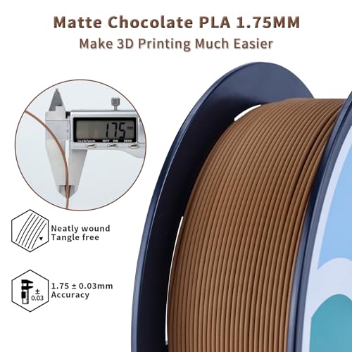 Image of ZIRO Matte PLA Filament 1.75mm, No-Shine High Toughness 1KG, Chocolate | Fit for Most FDM 3D Printer, 1.75mm 1KG Spool, Dimensional Accuracy + /-0.03mm, Colorful PLA FilamenT