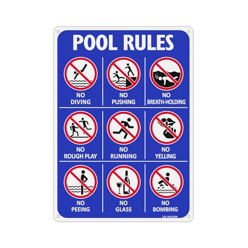 Cartel Reglas de Piscina T&R 14x10 Pulgadas Aluminio miniatura 1