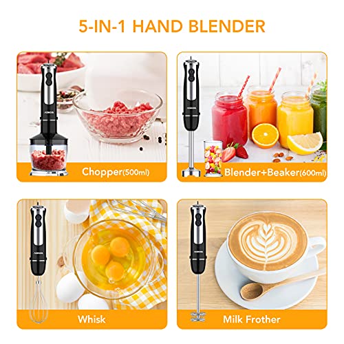 Acekool 800W Immersion Hand Blender, 12 Speed 5-In-1 Stainless Steel Stick Blender With Turbo Mode, 600Ml Beaker, Milk Frother, Egg Whisk For Puree Infant Food, Smoothies, Sauces, Soups, Bpa-Free #TOP5