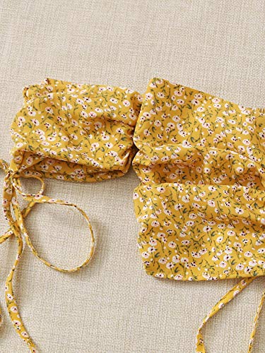 Floerns Women's Two Piece Outfit Floral Off Shoulder Drawstring Crop Top And Skirt Set Yellow Ditsy Floral M #TOP2