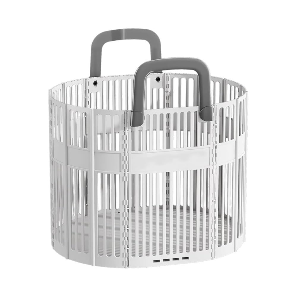 Foldable Laundry Basket, Dirty Clothes Hamper, Storage Basket with Handles, Plastic Laundry Bucket for Bedroom, Balcony(White)