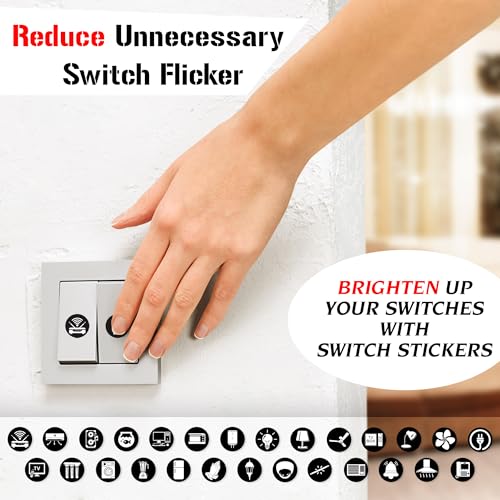 Image of Trueflair Stickers for Switch Board for Home Wall Switches, Contain All Common Switch Stickers (Black and White - 2)