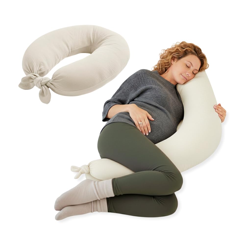 Jané Cuscino per Allattamento XXL e Gravidanza, Cuscino per Dormire e Riposo, Fodera 100% Cotone Mussola, Beige
