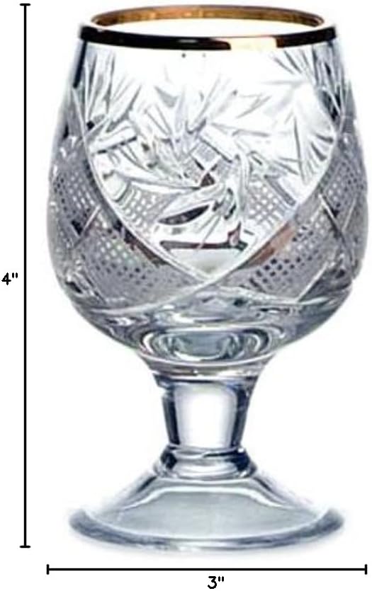 Set of 6 Neman Glassworks, 1.7-Oz Gold Rim Vintage Russian Crystal Shot Glasses