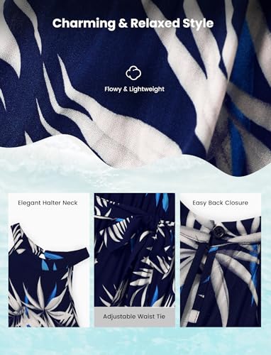 Image of PATPAT Family Hawaiian Matching Outfits - Mommy and Me Vacation Outfits | Halter Sundresses and Button Down Shirts,Caribbean Vacation Summer Tropical Outfits,Hawaiian Boho Tropical Floral Printed