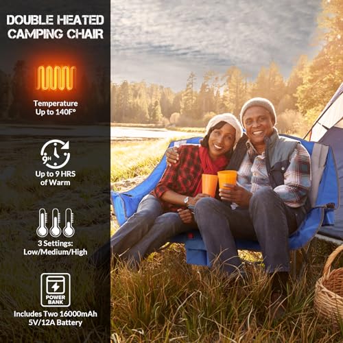 ANTARCTICA GEAR Heated Double Camping Chair, 2-Person Folding Chair with 12V 16000mAh Battery Pack, Heated Portable Loveseat Chair, for Outdoor - Image 5