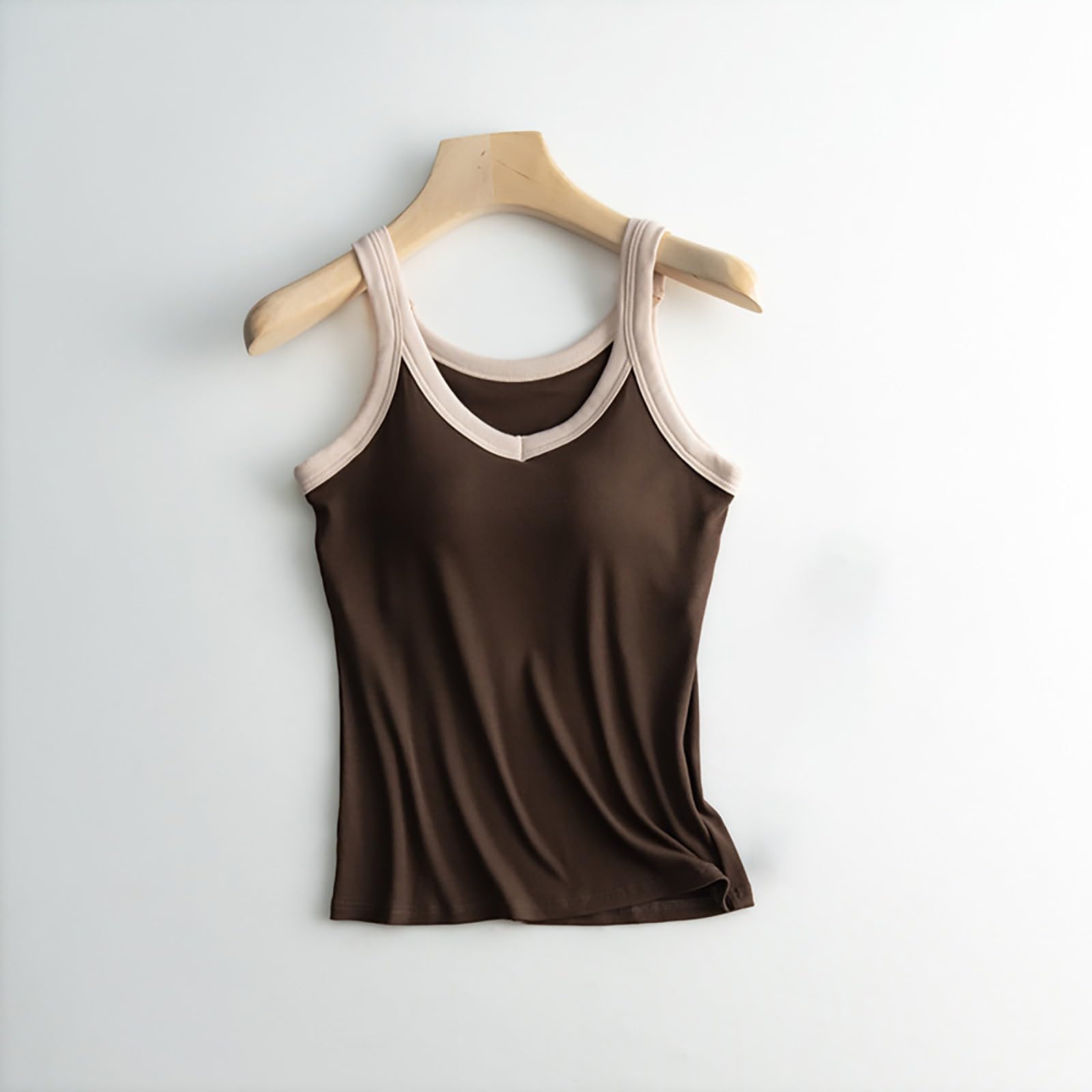 Camiseta de tirantes para mujer con sujetador integrado de algodón, cuello en V, tirantes anchos, negro
