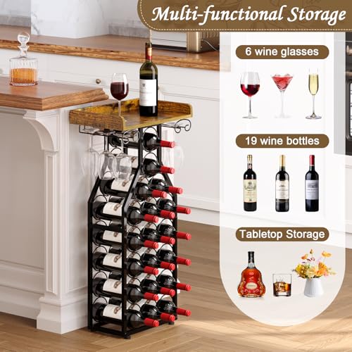 X-cosrack Wine Rack Freestanding Floor, Wine Storage Rack Mini Bar Table with Tabletop, Glass Holder Wine Bottle Display Stand Liquor Cabinet for Home Bar Kitchen Living Room by X-cosrack - Used condition - Image 5