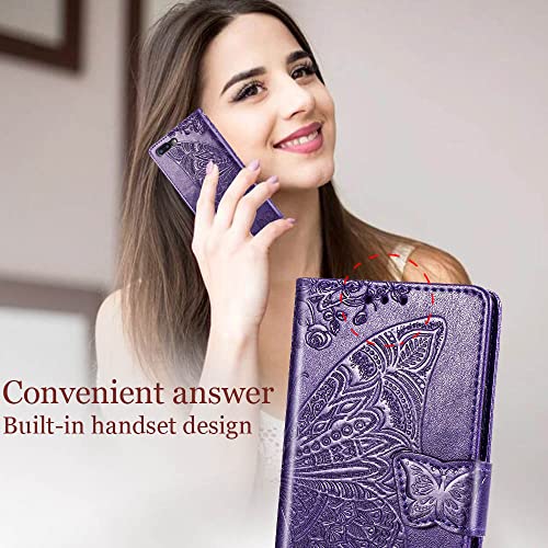 Designed For Iphone 8 Plus/Iphone 7 Plus Case,Pu Leather Wallet Phone Case With Butterfly Embossed Stand Card Holder Slots Wrist Strap Flip Cover For Iphone 7 Plus/8 Plus/6 Plus/6S Plus,5.5"(Purple) #TOP5