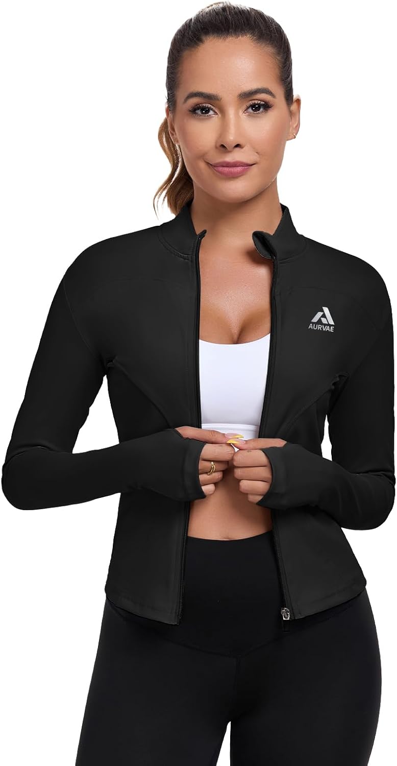 Women's Workout Jacket, Womens Cropped Lightweight Running Jackets, Zip Slim Fit Athletic Tops for Gym, Yoga, Jogging - Image 4