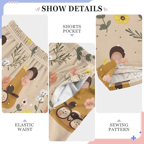 Cute Bear Flower Long Pajama Pants Elastic Waist PJ Bottoms with Pockets S A112180 5