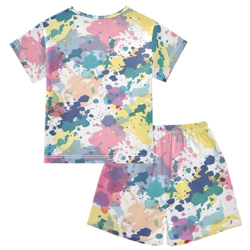 ALAZA Watercolor Spots Abstract Stylish Pajamas Short Sleeve 2 Piece Sleepwear Top and Bottom Pajama Set Unisex2